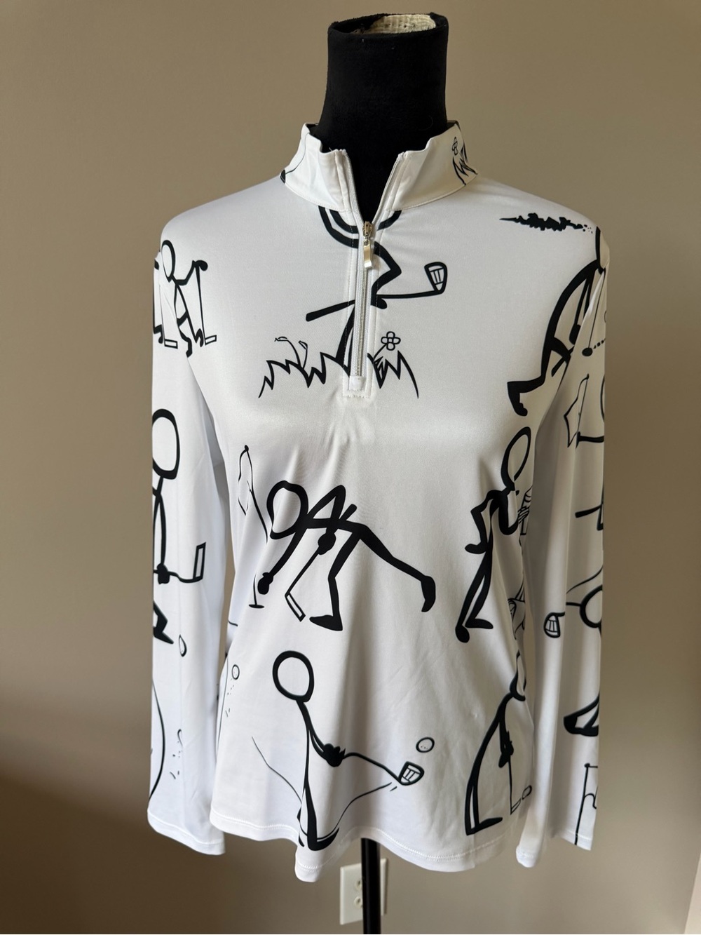 Acegolfs NEW w/Tags White Long Sleeve Golf Print Pullover 1/4 Zip Medium